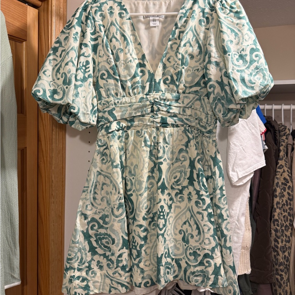 Christian Lacroix Teal and Cream Mini Dress